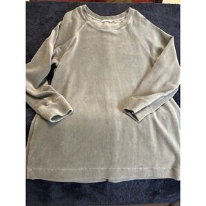 Soft Surroundings Green Ribbed Button Back Velour Sweater Tunic Women's Size LG